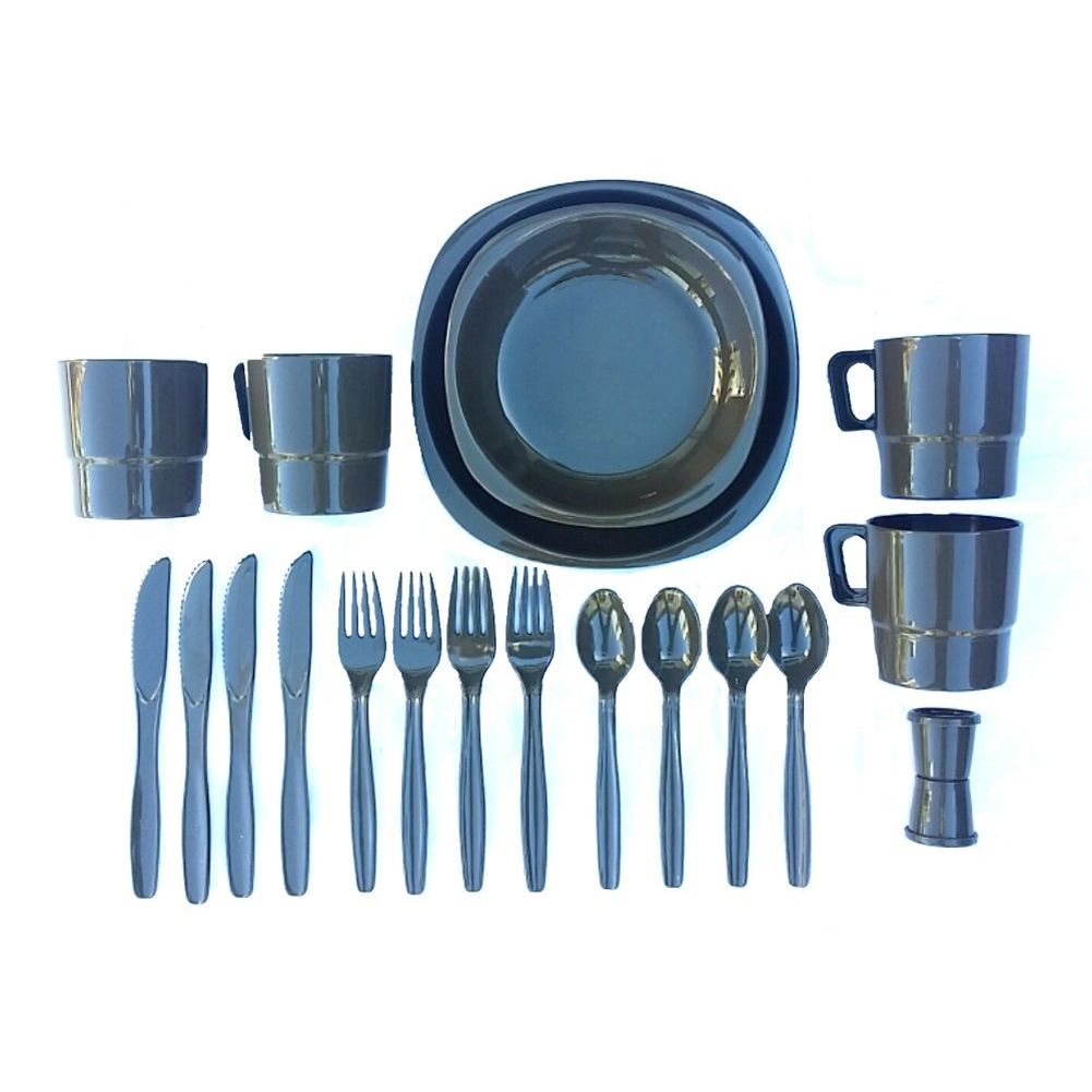 26-teilig Campinggeschirr oliv Essgeschirr Besteck Haushalt Geschirr Outdoor Set