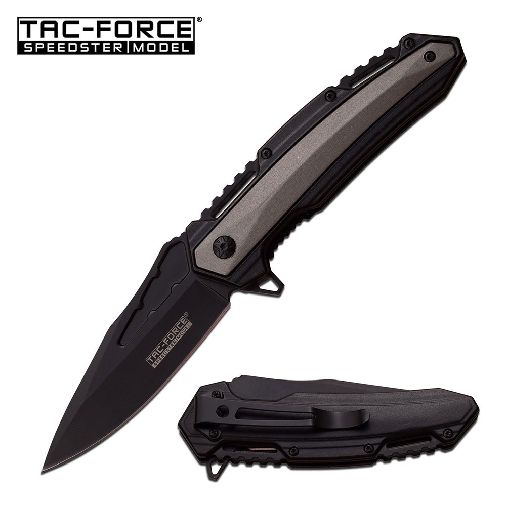 Tac Force TF-705GY Taschenmesser | Mit Halbgezahnter Klinge (8,3 Cm) | Aluminium-Griff | Inkl. Dosenöffner & Gürtelclip | Größe L
